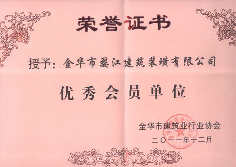 金华市建筑业行业协会优秀会员单位